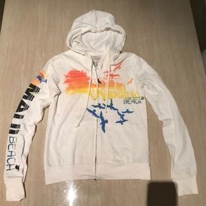 EUC Forever 21 White Hawaii Graphic Zip Hoodie S